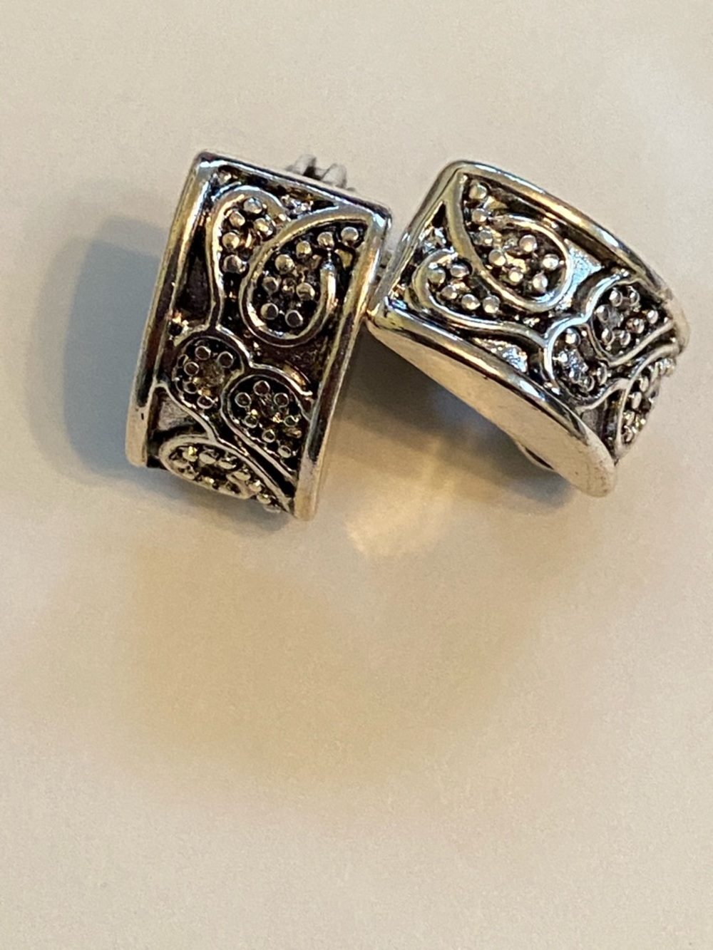 Silver Tone TJG Half-Hoop Clip Vintage Earrings